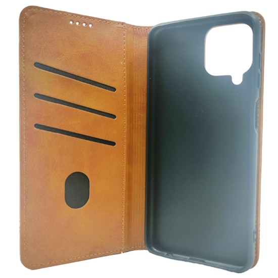  LEATHER FLIP COVER WITH INTERNAL POCKET AND CARD HOLDER FOR SAMSUNG M33 BROWN.